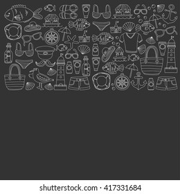 Doodle beach and Travel icons Hand drawn picture