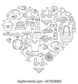 Doodle beach and Travel icons Hand drawn picture