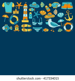 Doodle beach and Travel icons Hand drawn picture