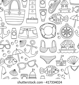 Doodle beach and Travel icons Hand drawn picture