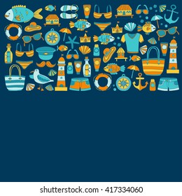 Doodle beach and Travel icons Hand drawn picture