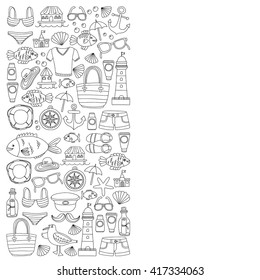 Doodle beach and Travel icons Hand drawn picture