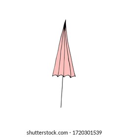 Doodle beach umbrella. hand drawn of a  beach umbrella isolated on a white background. Vector illustration sticker, icon, design element