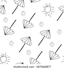 Dodle Beach Regenschirm und die Sonne nahtlos Muster. handgezeichnet Hintergrund. Vektorgrafik