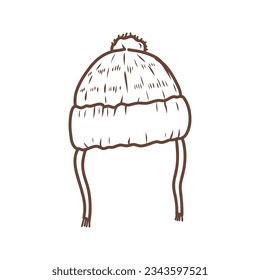 Doodle beanie illustration. Autumn vector hand drawn color icon