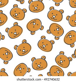 Doodle bear seamless pattern background.