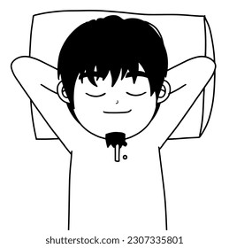 doodle beard man is sleeping on a pillow, line drawing smiling muslim man is sleeping on a pillow, guy is sleeping