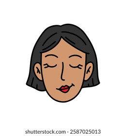 Rabiscar linda mulher com cabelo preto. Ilustração de cor desenhada à mão do vetor. Dia Internacional da Mulher