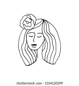 Doodle beautiful woman face. International Women's Day. Vector illustration for card, poster, modern design. Feminism concept.