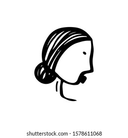 Doodle beautiful woman face. Profile of a woman with a hairstyle. International Women's Day. One line drawing portrait isolated on white background. Vector sign illustration for card, poster, print.