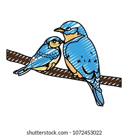 doodle beauty bird animal with it son in the branch