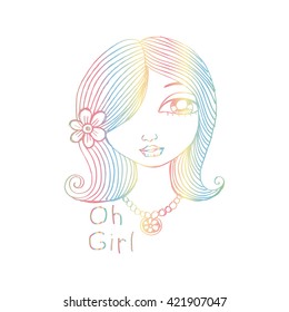 Doodle beauty girl with flower in hair portrait 