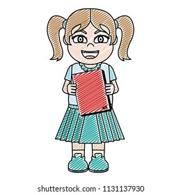 doodle beauty girl hairstyle with book and uniform
