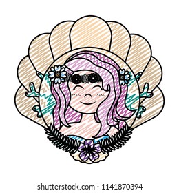doodle beauty woman head with hairstyle and shell