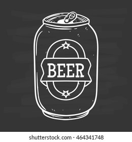 Doodle Beer Can With Outline Using Hand Drawing Style On Chalkboard Background