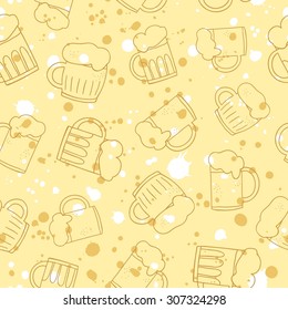 doodle beer glasses seamless pattern with splash and bubbles