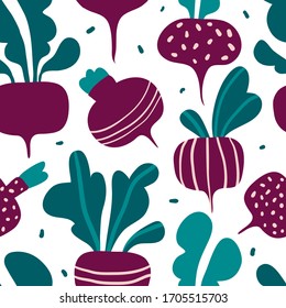 Doodle beetroot vector seamless pattern.  Food background. cute flat vegetables. Vegan, farm, natural healty food background