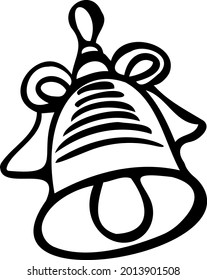 The doodle bell. Logo, design, template. Black and white vector illustration drawn by hand.