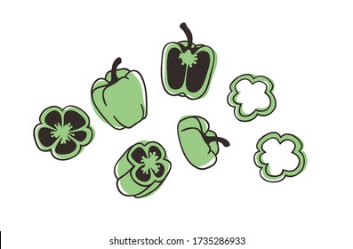 Pimienta de timbre de perro. La mano dibujó frutas y verduras elegantes. Vector artístico que dibuja comida orgánica fresca. Ilustración de verano ingredientes veganos para suavizadores