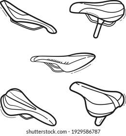 doodle bicycle saddle icon set line vector,  bundles hand drawn bicycle saddle