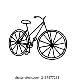 Dibujo de Doodle Bicycle. Símbolo gráfico de playa dibujado a mano aislado sobre fondo blanco.