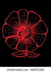 Doodle of big flowers red . Vector illustration background black