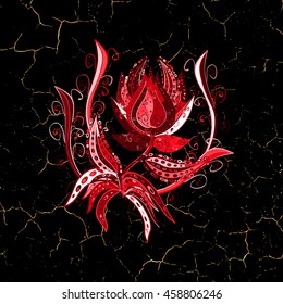 Doodle of big flowers red . Vector illustration background black