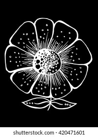Doodle of big flowers white. Vector illustration background black