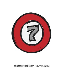 doodle billiard ball number 7 seven, vector illustration