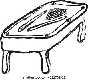doodle billiard table, billiard cues and ball, snooker