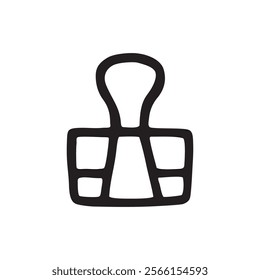 Doodle Binder Clip icon hand drawn with black line in freehand style. Vector illustration isolated on white background
