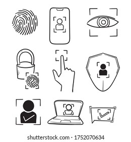 doodle biometric, and scanner tecnology icon related collection