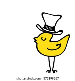 doodle bird  with hat   cartoon  vector eps.10