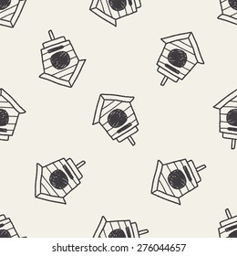 doodle bird house seamless pattern background