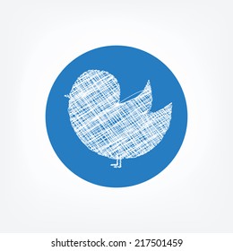 Doodle bird icon in blue circle on white background. Social network bird icon. news, blogs, communication and other information