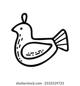 Doodle Ornamento de pássaro na corda, Vetor de brinquedo de árvore de Natal desenhado à mão, Design de decoração de feriado encantador