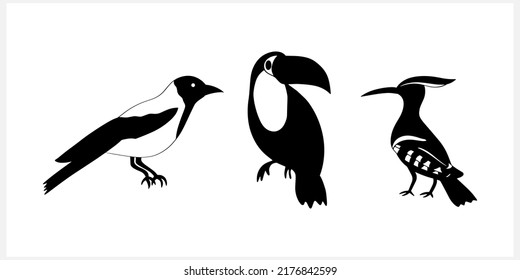 Doodle bird set clip art isolated. Hand drawn animal. Stencil drawing bird. Vector stock illustration. EPS 10