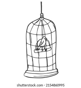 Doodle Birdcage And Bird. Doodle Style Sketch In Vector