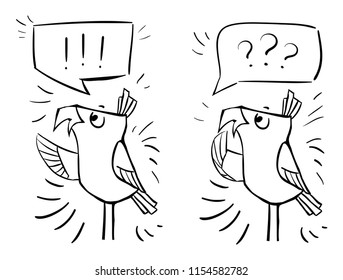 Doodle birds with bubbles - emotion shock, surprise, bewilderment, perplexity - as example of thought question - Where are you going? How is this possible?