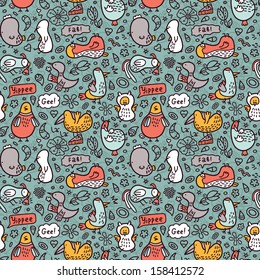 doodle birds pattern. Vector doodle seamless birds pattern with some their habits