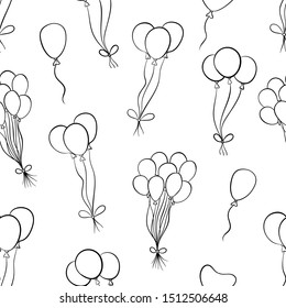 Doodle Birthday Balloon in Seamless Pattern With Doodle or Hand Drawn Style