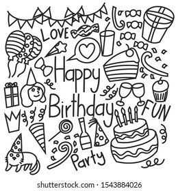 Doodle birthday elements, black and white