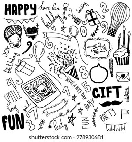 Doodle Birthday party background. Hand drawn unique.