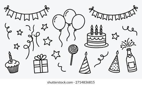 Doodle fiesta de cumpleaños Elementos de celebración fiesta de celebración símbolos divertidos