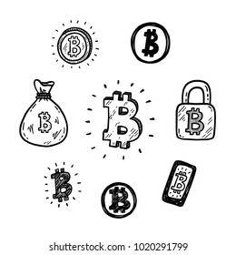 doodle bitcoin icons set