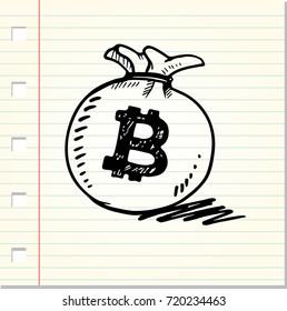 Doodle of  bitcoin symbol. Sack of bitcoin, vector illustration