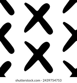 Doodle negro abstracto cruza patrón sin fisuras. Fondo minimalista fuerte simple dibujado a mano sin signos de cruz.