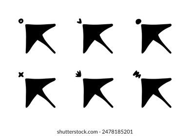 Doodle black arrow click icon set. Hand drawn mouse cursor. Button pointer in sketch style isolated on white background.