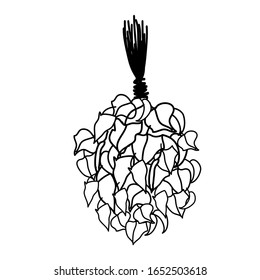 Doodle schwarze Birkenbadebraune, um auf den Rücken zu treten. Saunabadausstattung. Gesunde Verfahren, Line Art. Vektorillustration Stockillustration.