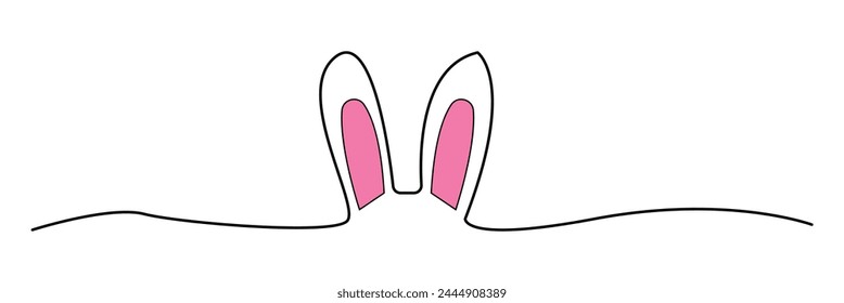 Doodle black Easter bunny ears scribble banner. Easter Bunny Ears line art banner in scribble style hand drawn with continuous thin line, divider shape. Vector illustration. Eps file 76.